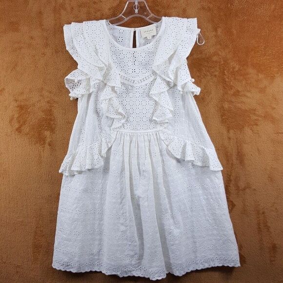 SEZANE Shift Dress Womens Size 38 White Eyelet Pullover Tiered Peasant ALEXANE - Picture 1 of 7